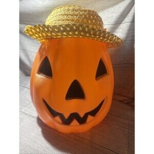 Vtg 13 Inch Empire Blow Mold Halloween Pumkin  With Hat Flowers